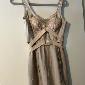 BCBGMaxAzria Gold Tan Sweetheart Bodycon Dress